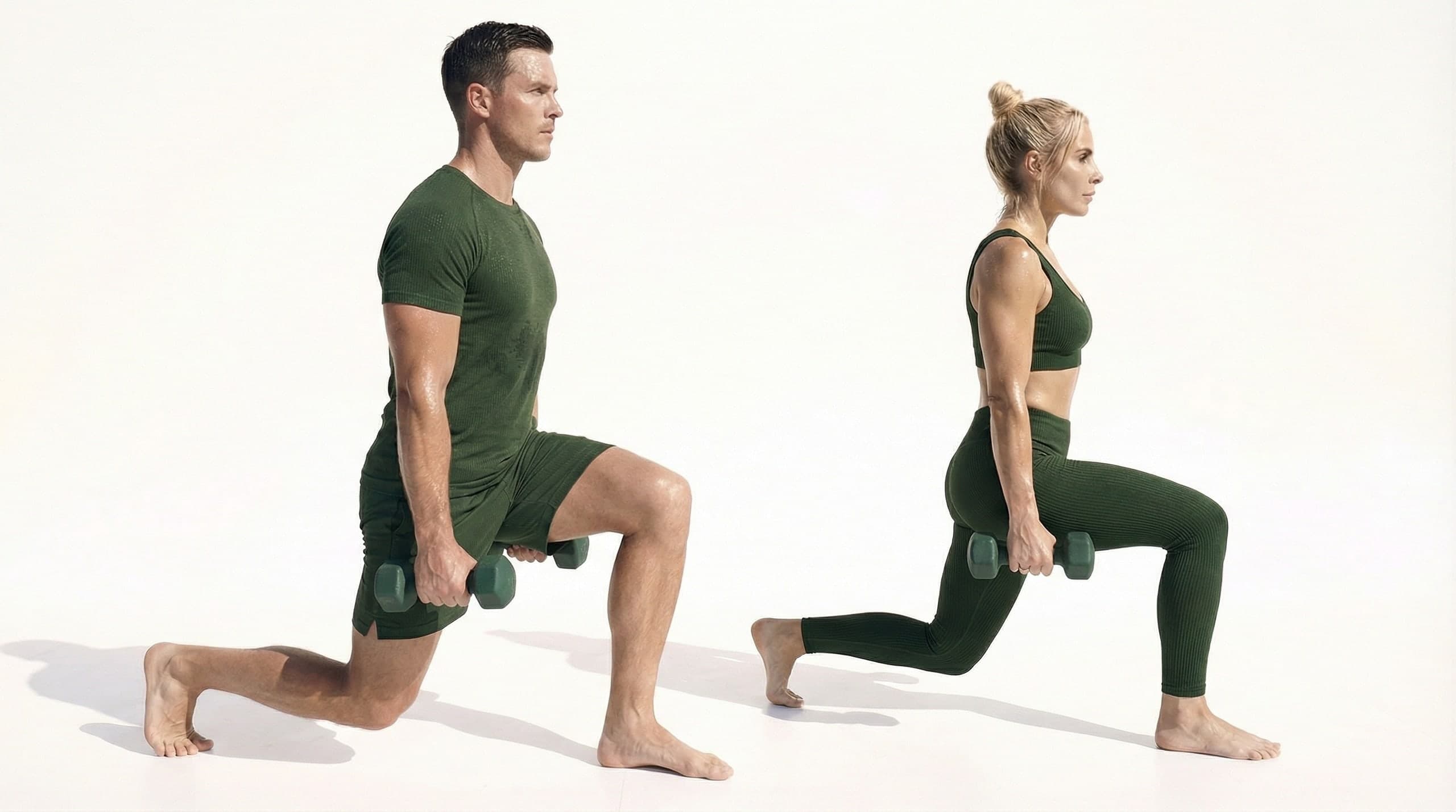 Man and woman performing weighted lunges during a HIIT class at MokoBoko Studio, Lisbon